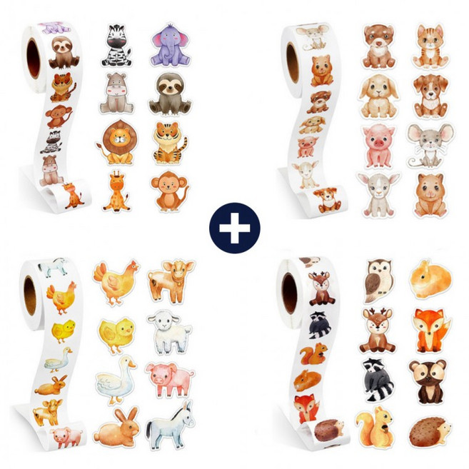 2000개입 4롤세트 동물 시리즈 스티커, 1세트, 혼합(S6190) 4롤 2000매
