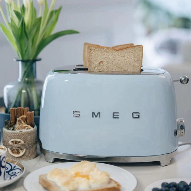 스메그 토스터기 스테인리스 제빵기 SMEG (뚜껑포함), 블루, 기본 색상