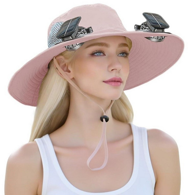 Solar Fan Hat with Two Display Screen Fans Women's Outdoor Hiking and Fishing Sun Shading Hat La, Pink 01