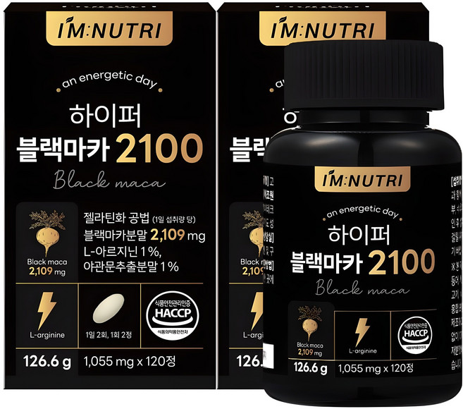 아임뉴트리 하이퍼 블랙마카 2100 젤라틴화 공법 페루 블랙마카, 120정, 2개