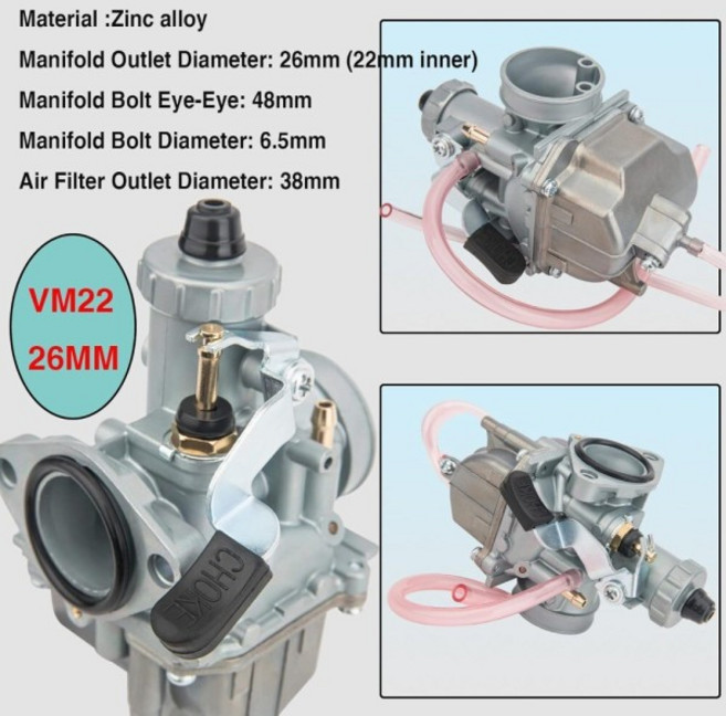 미쿤지 파이프 핏 더트 바이크 110cc CRF70 XR50 썸프스타 DHZ SSR용 VM22 26mm 기화기 (에어 필터 흡입구