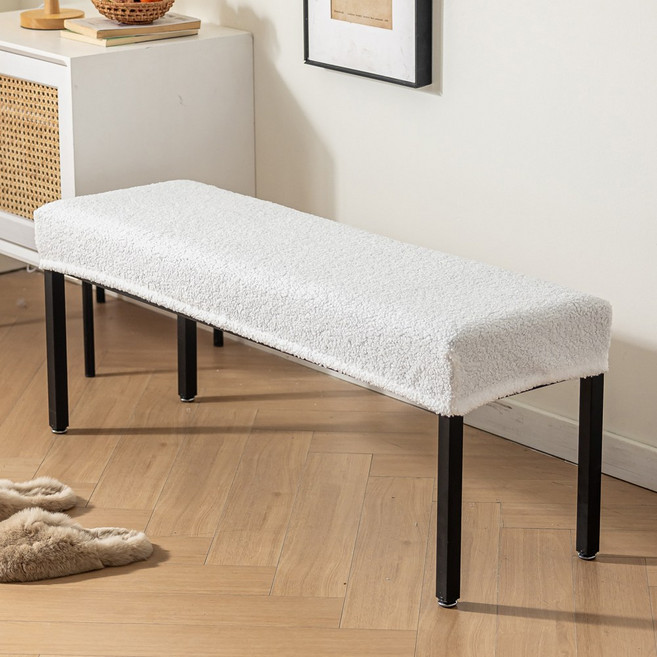 [쭉 늘어나는] 커버무드 플러피 벤치형 식탁의자 커버, 화이트, 1개