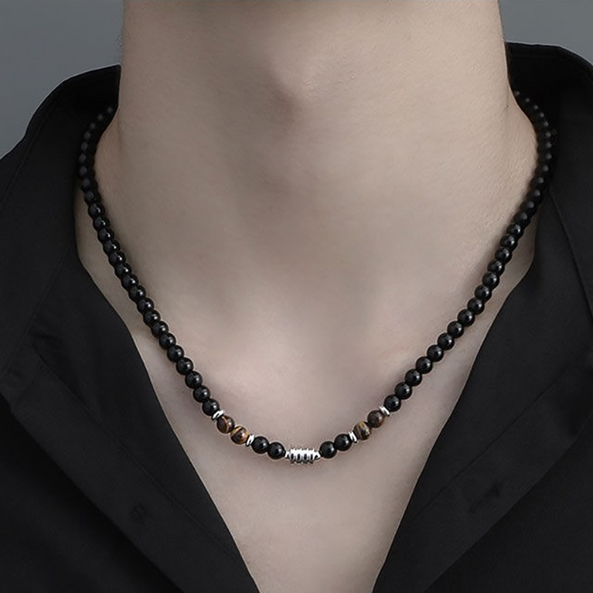 흑요석 목걸이 디자인 남성 비딩 체인 남자 액세서리 심플 체인목걸이