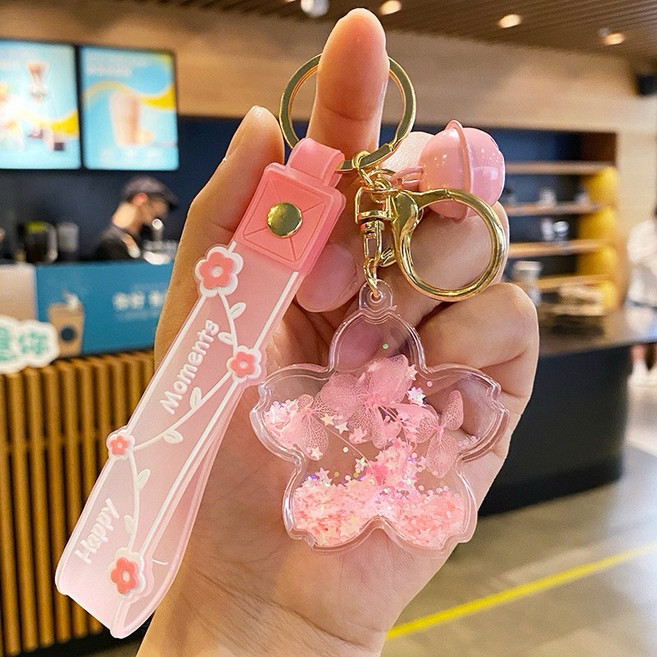 彩珠兔兔流沙吊飾 胖兔子流沙瓶鑰匙圈 壓克力彩珠吊飾 可愛鑰匙扣 包包吊飾, 永生花粉, 1個