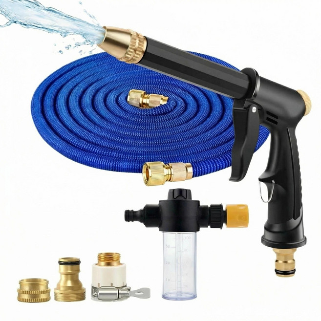 초강력 고압 분사기 세차 베란다 정원 호스 신축 매직호스, 블루, 15m