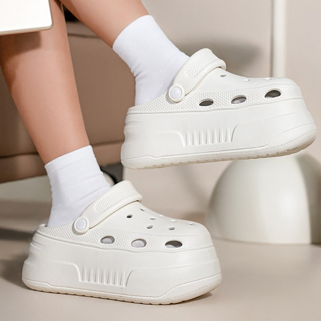 여성 9cm 키높이 앞막힌슬리퍼 발편한 EVA 쿠션 통굽 웨지 슬리퍼 여름 물놀이 비치샌들