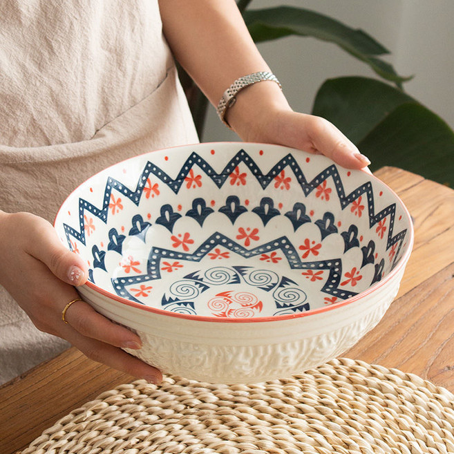 큰 국그릇 러블리 패턴 보헤미안 스타일 도자기 그릇 ﻿, A, 1개