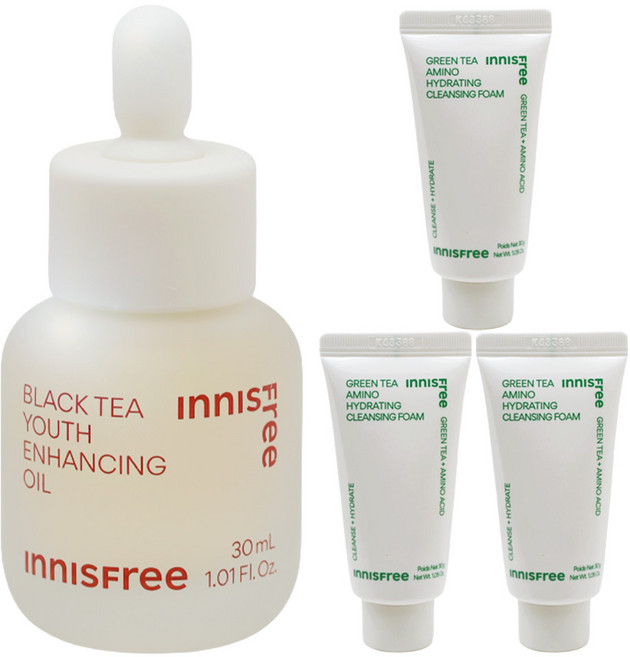 이니스프리 블랙티 유스 인핸싱 오일 30mL+(아미노폼30gx3개 증정), 1개, 30ml