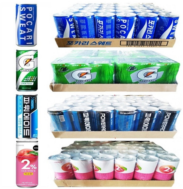 포카리스웨트 240mlx(30캔) + 게토레이240mlx(30캔) + 파워에이드240mlx(30캔) + 2프로부족할때제로240mlx(30캔), 120개, 240ml