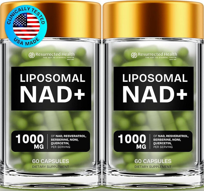 뇌영양제 뇌건강영양제 Resurrected Health Liposomal NAD 여성용 보충제 레스베라트롤 + 베르베린 케르세틴 노니 함유 | 방지 뇌 지원 장 건강 증, 2, 1개, 120정
