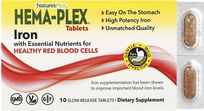 단백질 비타민 철분 마그내슘 칼슘 NaturesPlus Hema-Plex 건강한 적혈구를 위한 필수 영양소와 철분 함유 서방형 정제 10정 고루고루섭취해주세요, NaturesPlusHemaPlex건강한적혈구를위한필수, 1개 - 쿠팡