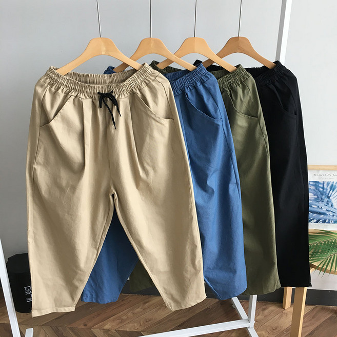 점프점프 남자 9부 배기 밴딩 와이드 바지 스판 벌룬 원턱 팬츠
