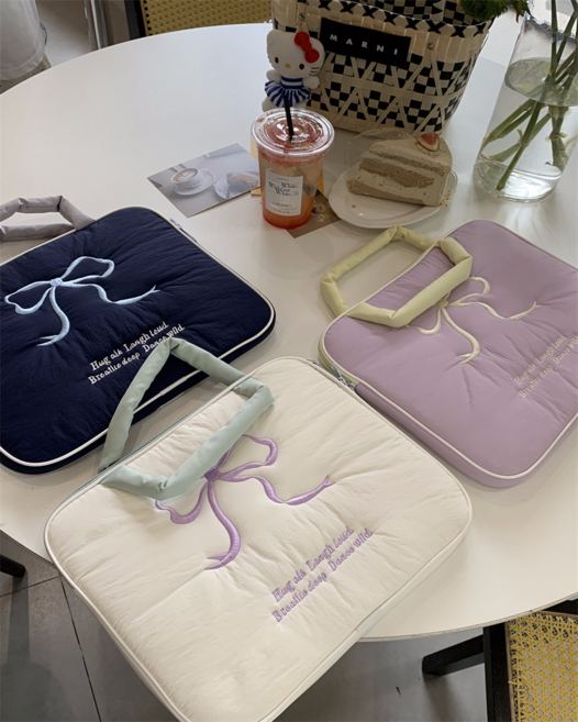 에슬린 노트북 파우치 리본 손잡이 쿠션 노트북 태블릿 노트북 파우치, 핑크