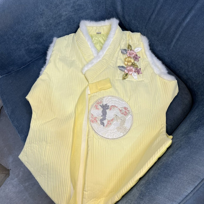 여성 개량 한복 조끼 겨울 누빔 털배자 전통 생활한복 보온 베스트