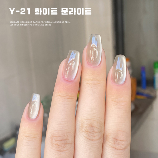 백월광 빙탕 캣아이 자석젤 2025 도자기 광택 오로라 젤네일 폴리쉬 겨울 네일 아트, 1개, 15g, Y-21 화이트 문라이트