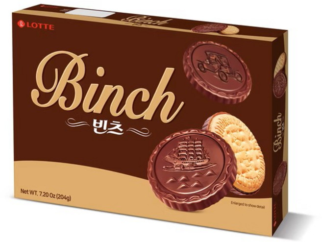 樂天 BINCH 巧克力餅乾 大盒 夾心餅 酥脆餅乾 獨立包裝方便分享, 204g, 1盒