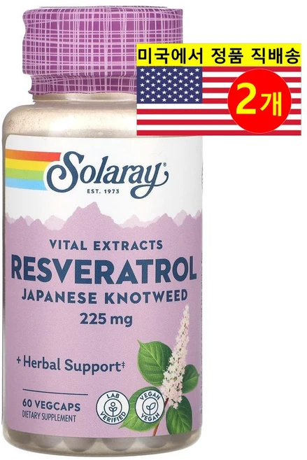 쏠라레이 바이탈 익스트랙트 레스베라트롤(Japanese Knotweed) 225mg 60 베지캡슐, 60정, 2병 - 쿠팡