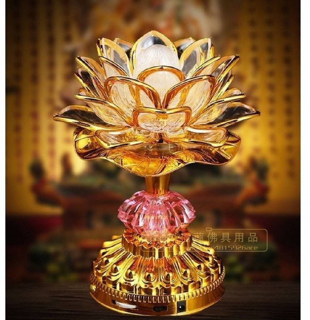 蓮花燈 唸佛機 七彩唸佛燈 插電LED長明燈, 加高款蓮花燈(高16公分)有佛曲, 1個
