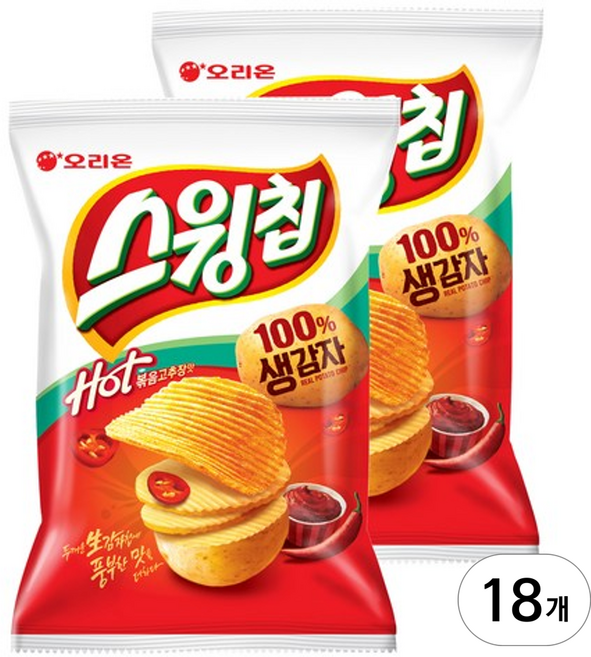 오리온 스윙칩 볶음고추장맛, 124g, 18개