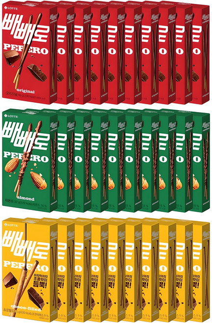 [본사직영]롯데제과 빼빼로 초코10갑+아몬드10갑+누드10갑, 1세트