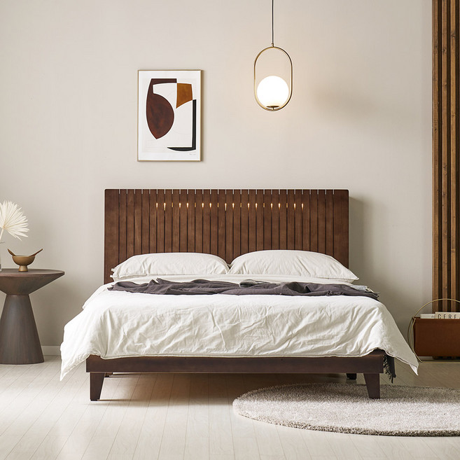 쏠앤까사 시드니 원목 평상 저상 호텔형 침대프레임 슈퍼싱글 퀸 킹, 고무나무 월넛