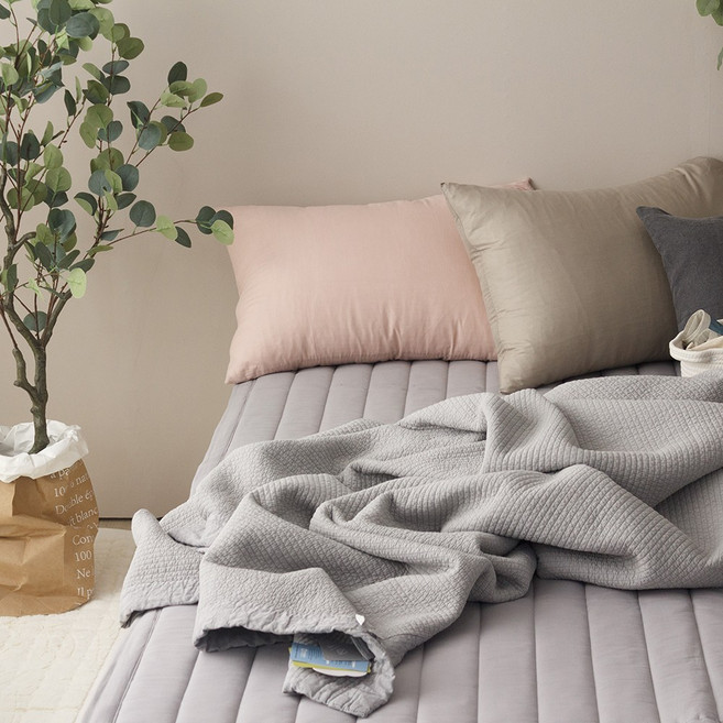 멜로뷰 유기농 순면 100% 아사 알러지케어 친환경 누빔 침대패드, 애쉬그레이