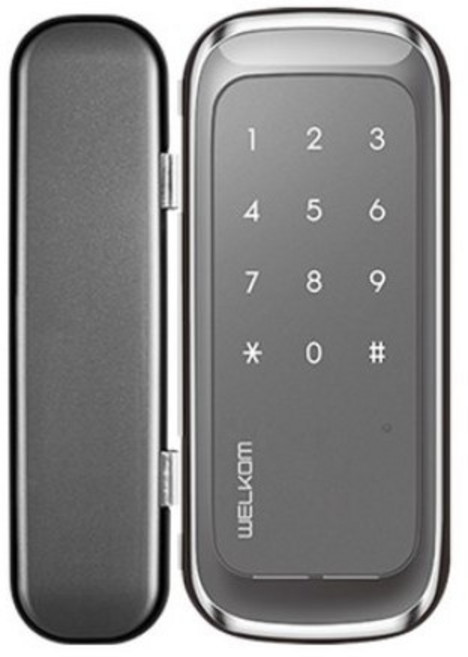 웰콤 유리 양문 전용 클립형 번호키 디지털 보조키 손잡이 없음 도어락 WGT130, WGT-130(유리문전용), 고객직접설치
