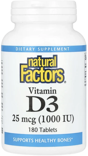Natural Factors 비타민D3 25mcg(1000IU) 180정, 1개 - 쿠팡