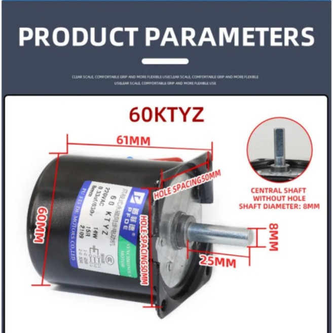 60KTYZ 고토크 220V AC 모터 영구 자석 동기 샤프트 8mm 기어드 리듀서 1rpm, 13 220v  110rpm