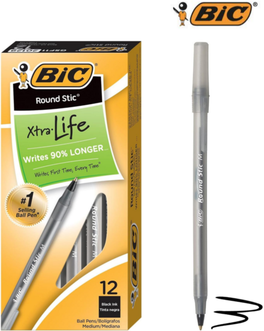 BIC 빅 라운드 스틱 볼펜 (1.0mm) 12개입 박스상품, 검정색