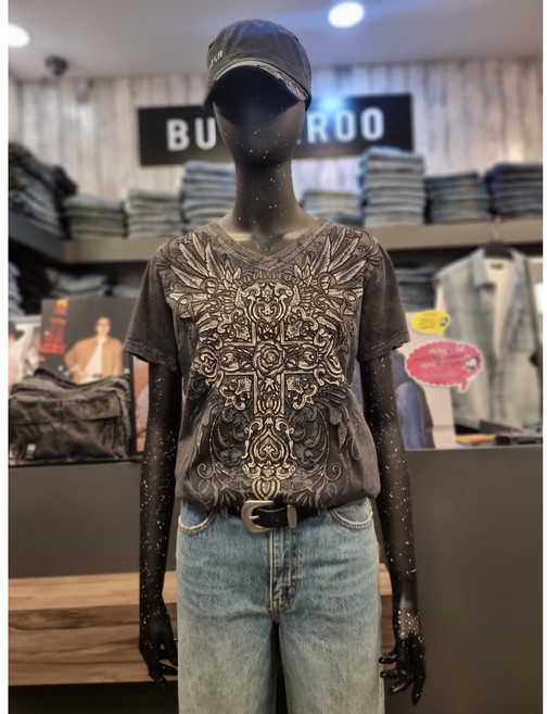 버커루 여성 40수 싱글 빈티지 WING V넥 반팔 티셔츠 19 B252TS692P