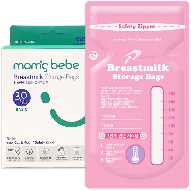 맘스베베 국내 제조 베이직 모유 저장팩 180ml, 90개입, 1개