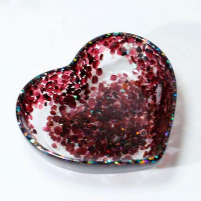 크리스탈싱잉볼 크리에이티브 크리스탈 치유 돌 수지 칩 하트 모양의 그릇 장식 홈 액세서리 책상 미니어처, Garnet   sequins