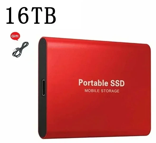 2026년 핫 휴대용 128TB 64TB SSD 외장 모바일 하드 드라이브 고속 디스크 노트북 컴퓨터용, 31 16TB Red