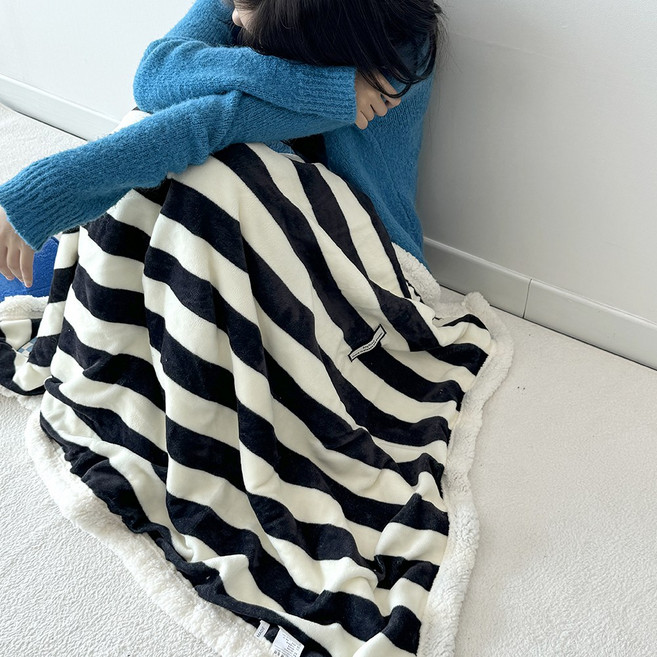 온기브 버터 스트라이프 극세사 두꺼운 양털 무릎 담요 소파 블랭킷 4type