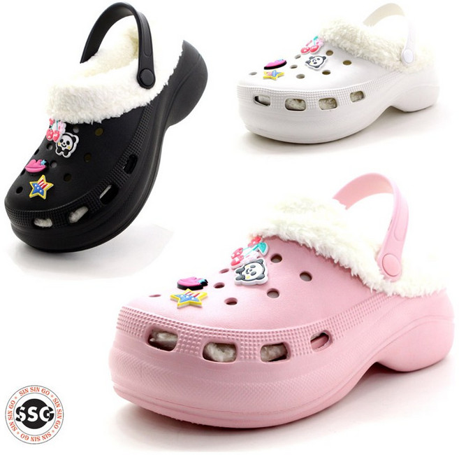 [초경량 통굽 방한화] 발볼넓은 여성 EVA 털 통굽 슬리퍼 실내화6cm SO202128