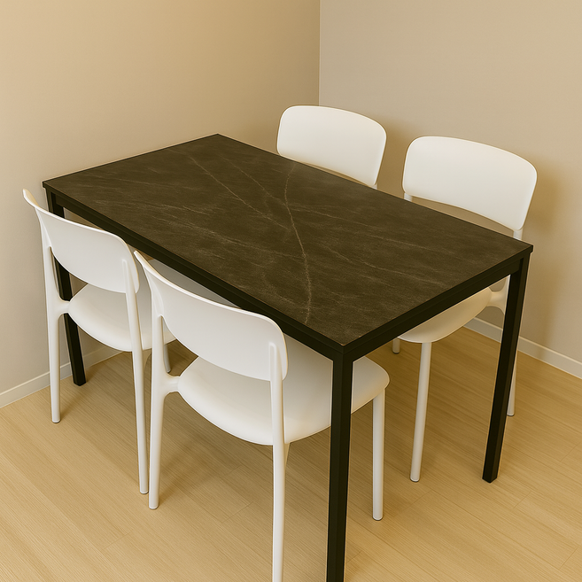 비셀리움 모던테이블 사각 식탁테이블 2인 다이닝 테이블 1인용 2인용 3인용 4인용 6인용 블랙프레임 식탁 600 800 1000 1200 1400, 마블블랙