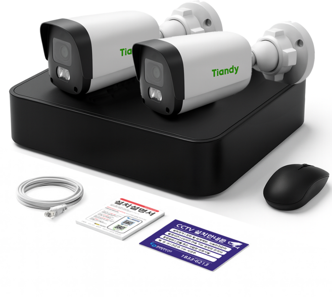 [24시간 풀컬러] 티앤디 200만화소 야간칼라 PoE IP CCTV 카메라 녹화기 풀세트 HDD 포함, 실외카메라 2대세트, HDD 1TB, 1개