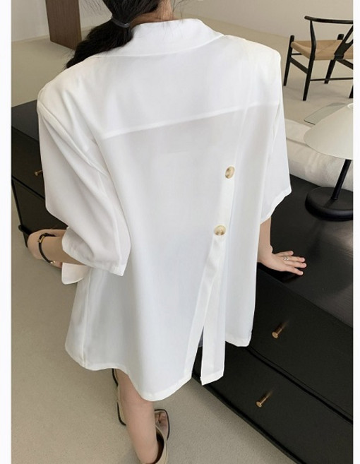 뒤트임 단추 루즈핏 반팔 자켓 아우터 정장 블레이져 재킷