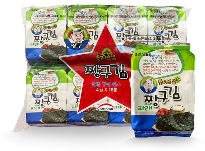 해동 도시락짱구김 조미김 파래김, 64g, 1개