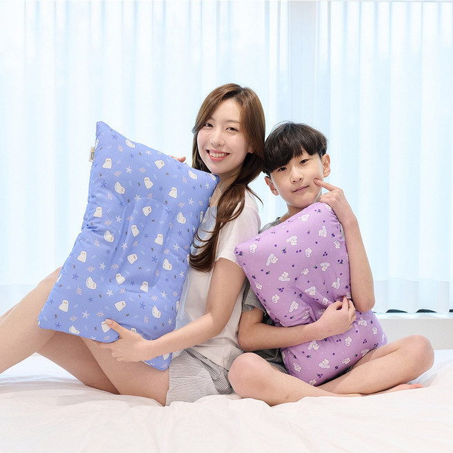 직접 생산판매 코튼샤워 숨쉬는 코샤 베개 전자파 세균 없는 건강 케어 어린이 주니어 항균 경추 베게, 1개, 블루
