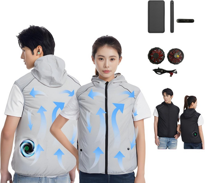 KC인증 쿨링 자켓 선풍기조끼 냉풍조끼 근무복 아이스 선풍기옷 여름작업복 남녀공용 낚시 등산 실외 자외선 차단 냉각옷