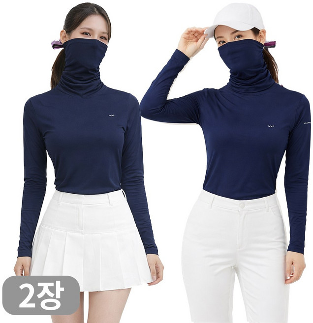 아소트 스포츠 아웃도어 프리미엄 골프이너 쿨링 여성 마스크 일체형 긴팔 티셔츠 2장세트