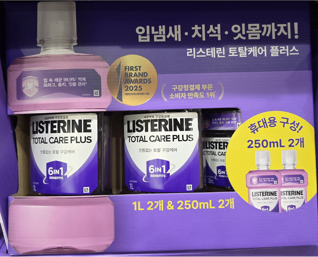 리스테린 토탈케어 플러스 1L*2개 여행용250ml 2개, 1개