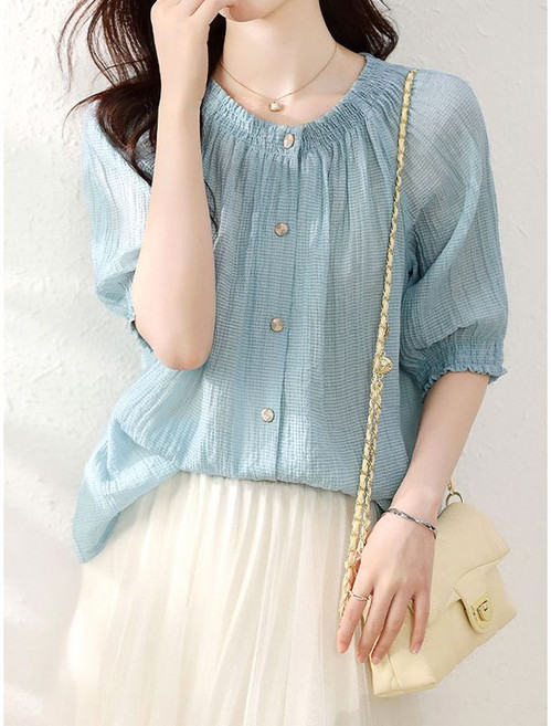 에꼴드파리 에어리 셔링 블라우스 F57WBB035Z