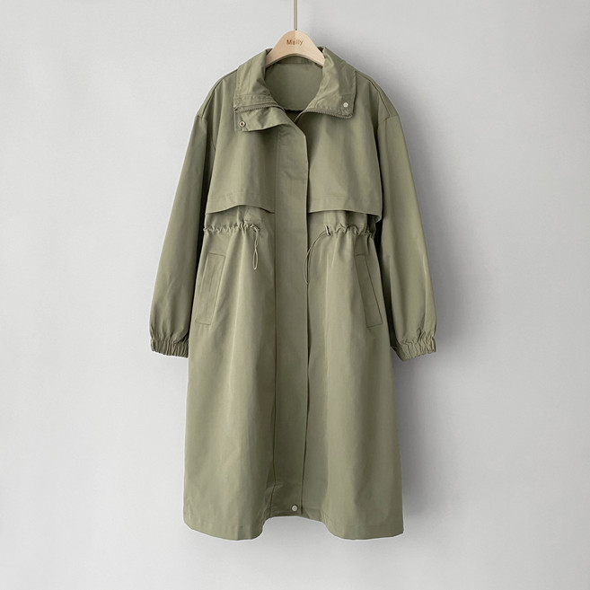 메일린 스트링 오버핏 봄 가을 여자 여성 집업 바람막이 사파리 롱 야상 점퍼 자켓 아우터