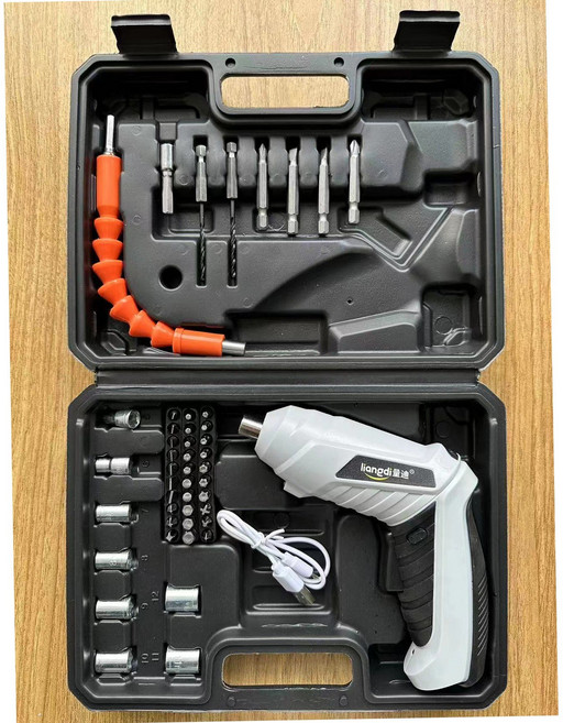 [ 익일출발!!!! ] 변형가능 드라이버 충전식 리튬전지 멀티 가정용 전동드릴세트 미니 전동드라이버 업그레이드 애형 공구함 45PCS 세트 그레이, 1개