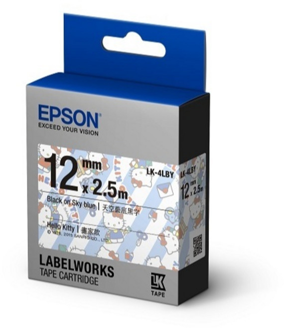 OA小舖 EPSON LK-4LBY 12mm Kitty系列 標籤帶 天空藍底黑字 S654449, 1個