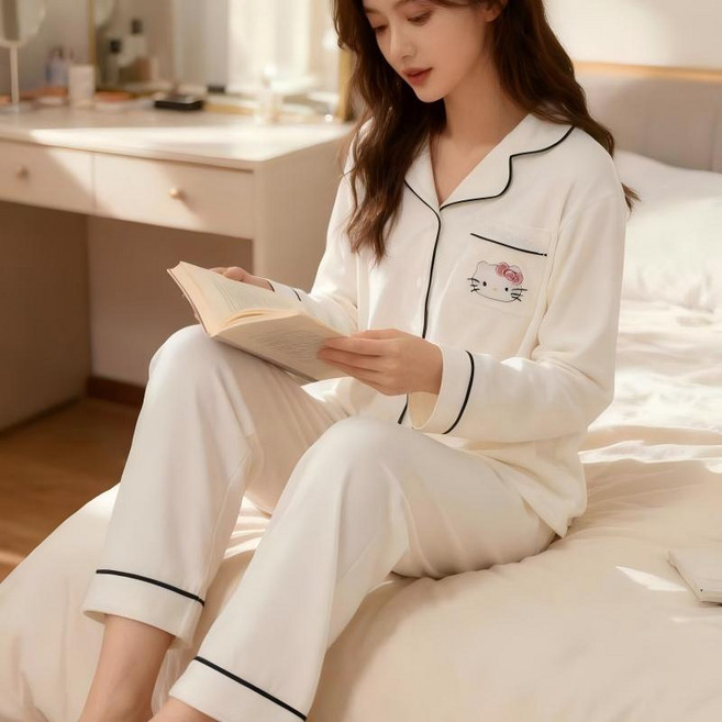 LOVEND 산리오 귀여운 헬로 키티 남녀공용 커플 홈웨어 세트 가을 겨울 기모 파자마세트