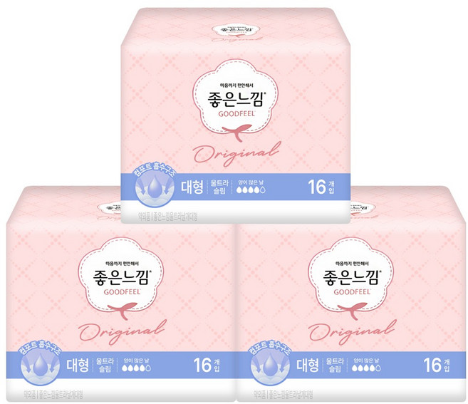 좋은느낌 생리대 울트라 대형 16Px3팩, 16개입, 3개